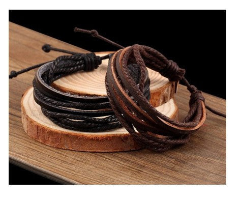 Leather Braided Rope Wristband Men